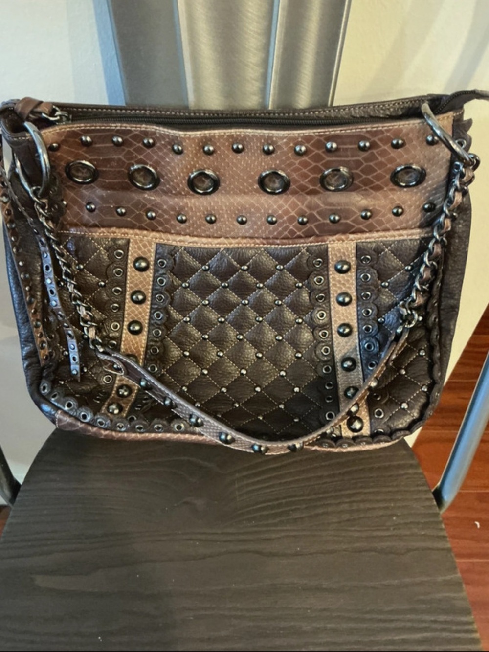 Sharif Chain and Stud Detail Shoulder Bag